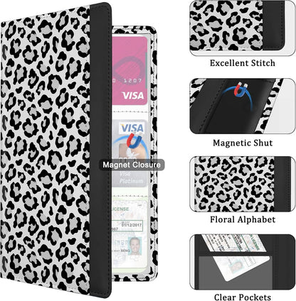 Car Registration and Insurance Holder, with Magnetic Closure for License, Cards and Documents, All Vehicle Needs and Car Accessories (Leopard-Black)
