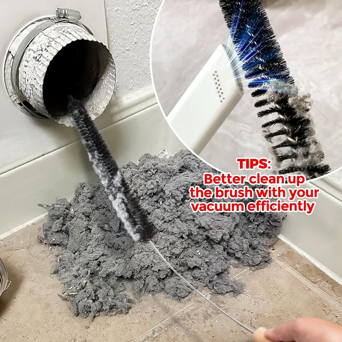 Holikme 3 Pcs Dryer Vent Cleaner Kit, 304 Stainless Steel Replacement Lint Brush for Clothes Dryer Vent Trap, Cleaning Brush & Flexible Crevice Tool