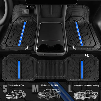CAR PASS Heavy Rubber Car Floor Mats, Deep Waterproof Car Mats All Weather, Universal Trim-to Fit Automotive Floor Mats for Car SUV Truck Van, Durable Floor Liners Solid Black