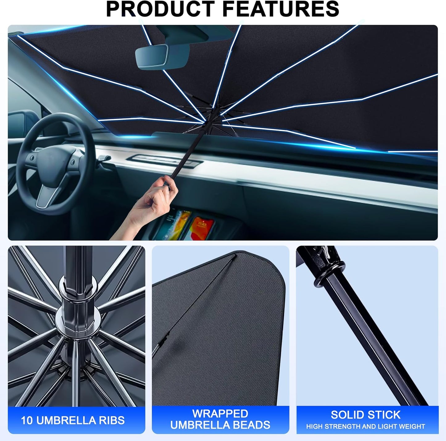 Econour Windshields Sun Shade for Car | Medium Foldable Car Sunshade & Window Tint | UV & Heat Protection Front Window Sun Shield, Keeps Interior Cool, Fits Sedans SUVs & Trucks (57” x 33”)