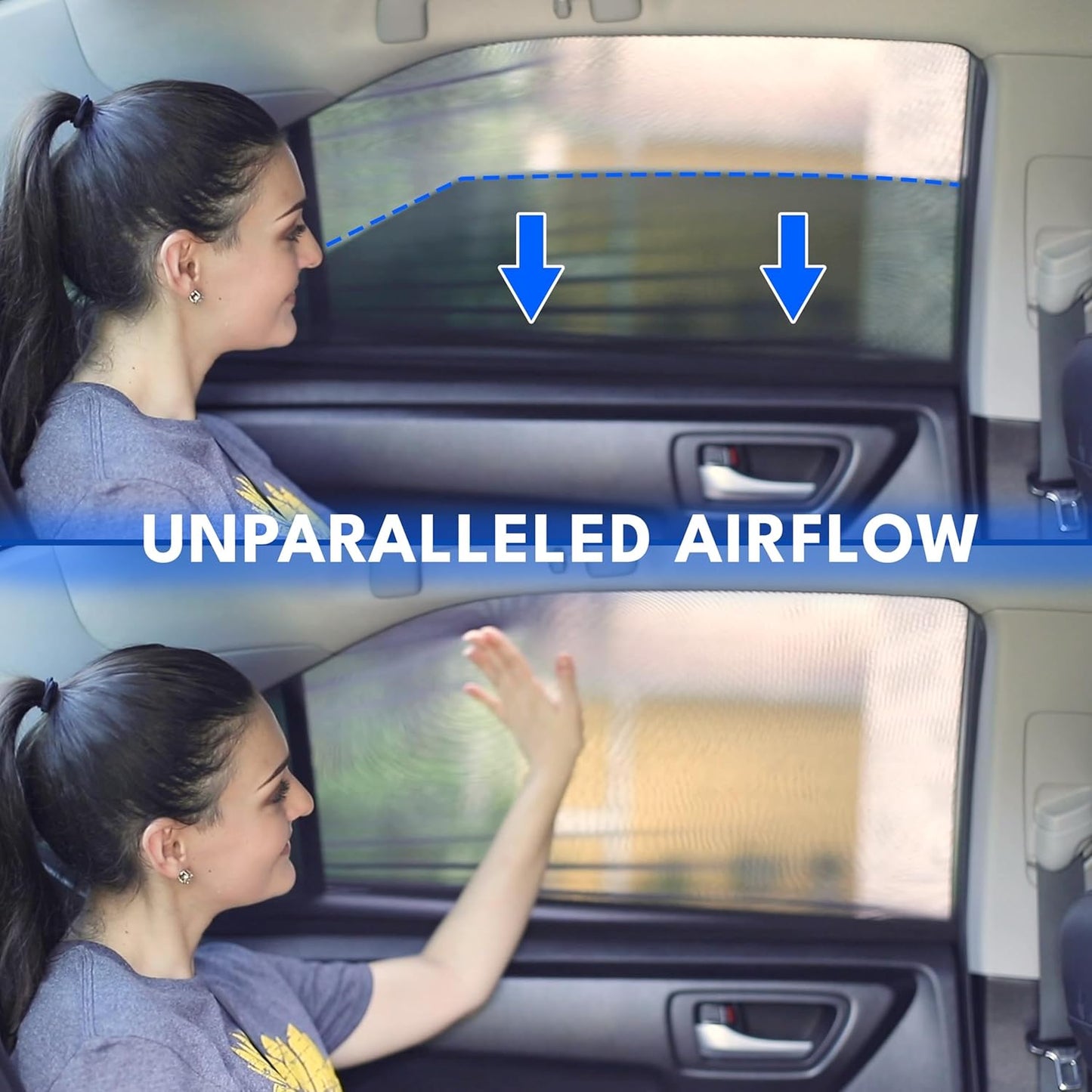 EcoNour Car Window Shades for Side Windows (Pack of 2) | Sun Shade for Car Heat and UV Protection | Adjustable Elastic Fabric Baby Car Shade | Rear Side Window Sun Shade Accessories (Large 21"x36")