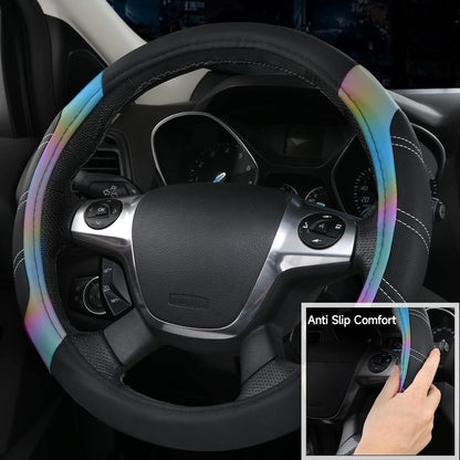 CAR PASS Air Mesh Leather Car Seat Covers Full Set, Waterproof Car Floor Mats, Sporty Steering Wheel Cover 14.5-15in, Universal Fits for 95% Cars Truck SUV (Black and Blue)
