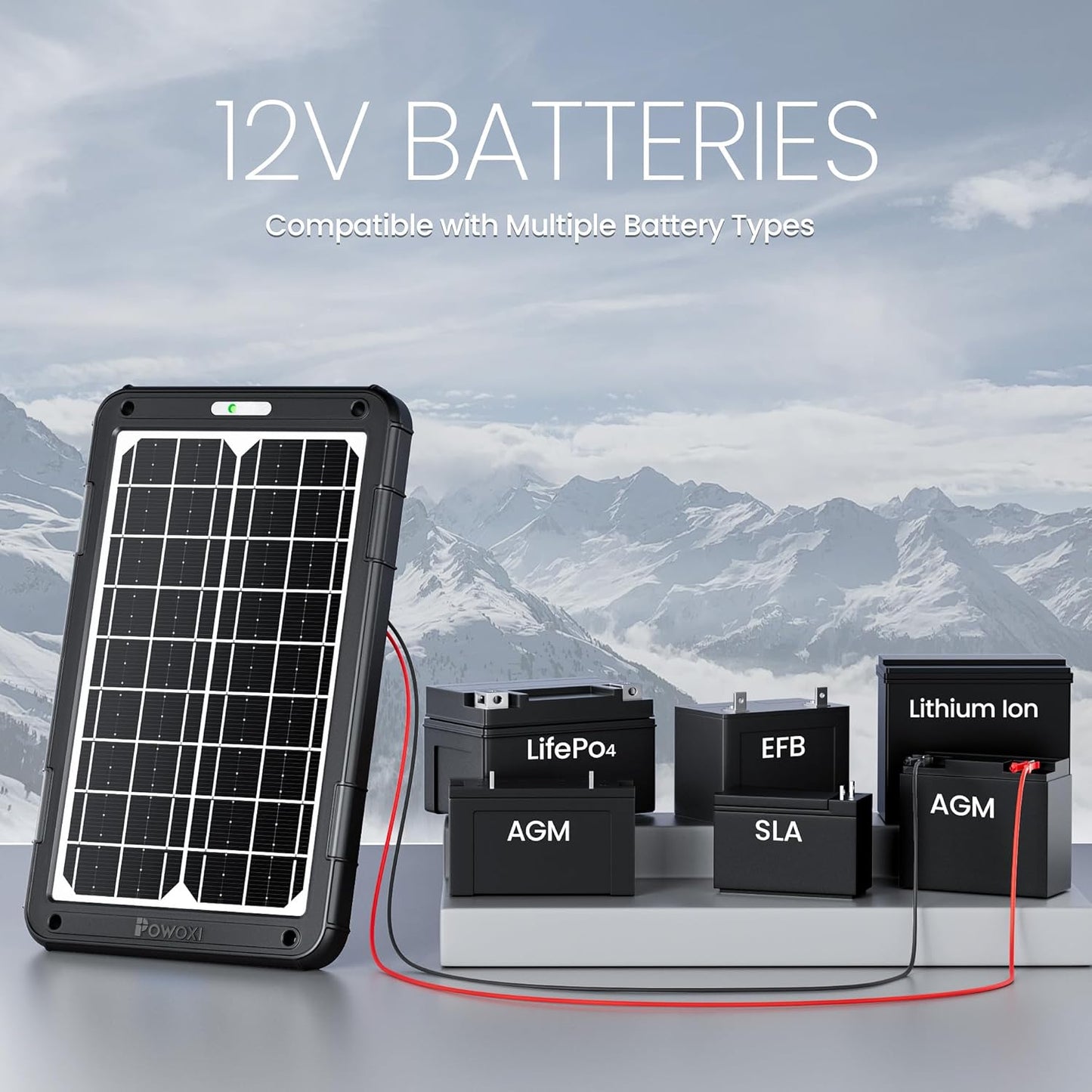 POWOXI Upgraded 7.5W-Solar-Battery-Trickle-Charger-Maintainer-12V Portable Waterproof Solar Panel Trickle Charging Kit for Car, Automotive, Motorcycle, Boat, Marine, RV,Trailer, Snowmobile, etc.