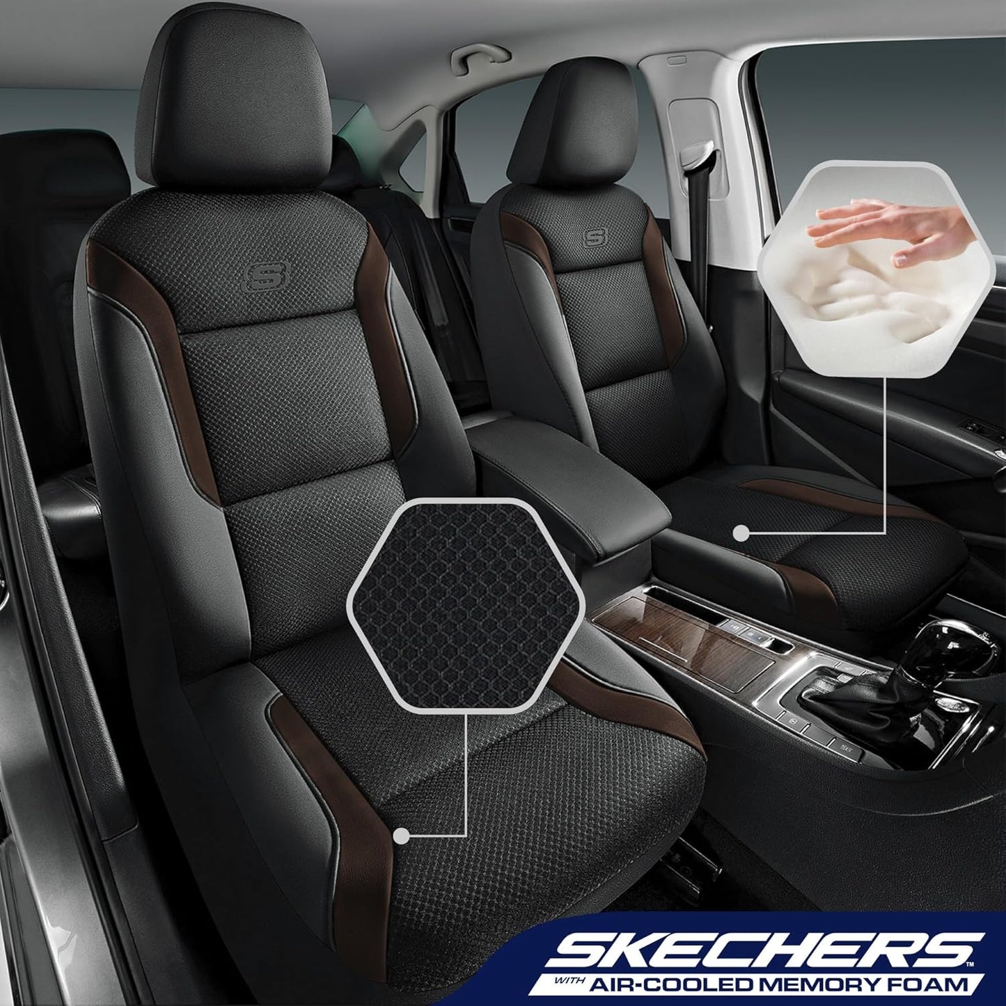 Skechers Memory Foam Seat Covers, Air Cool Mesh Thick Car Seat Covers, Car Seat Covers Front Seats Airbag Compatible, Universal Automotive Comfort for Most Cars, Vans, Trucks, SUV,Black