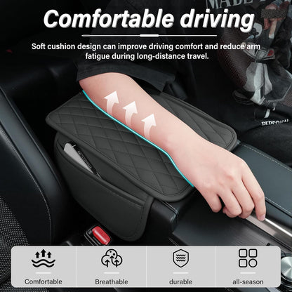 Amiss Car Center Console Cover, Upgraded Leather Car Armrest Cushion with 2 Storage Pockets, Universal Waterproof Cushion Pad, Non-Slip Car Interior Accessories, Fits Most Sedans SUVs Trucks (Black)