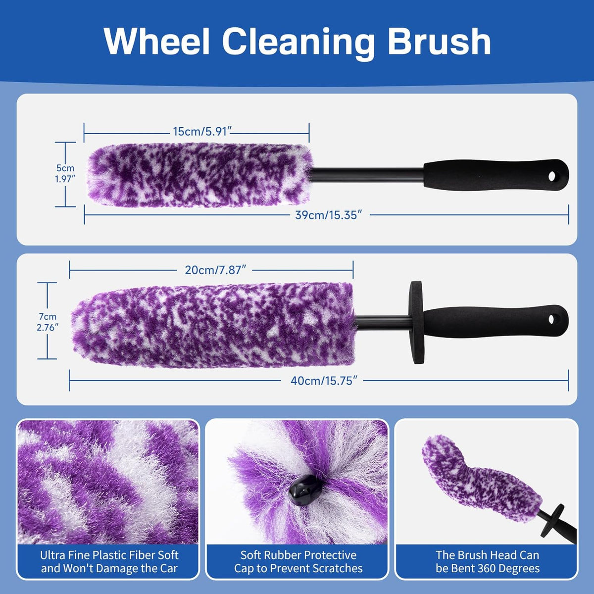 5 Pack Car Wheel and Tire Cleaner Brushes Kit Auto Motorcycle Rim Ultra Soft Microfiber No Spatter Bendable Woolies Bristle Cleaning Set (Red & Black)
