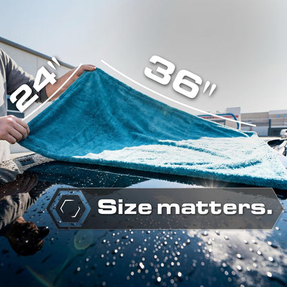 Blackline 24"x36" Twisted-Loop Car Drying Towel, 1300GSM, Streak Free, Lint Free, Reusable - Car Accessories, Microfiber Cleaning Cloth for Car, Truck, SUV - One Pass is All You Need
