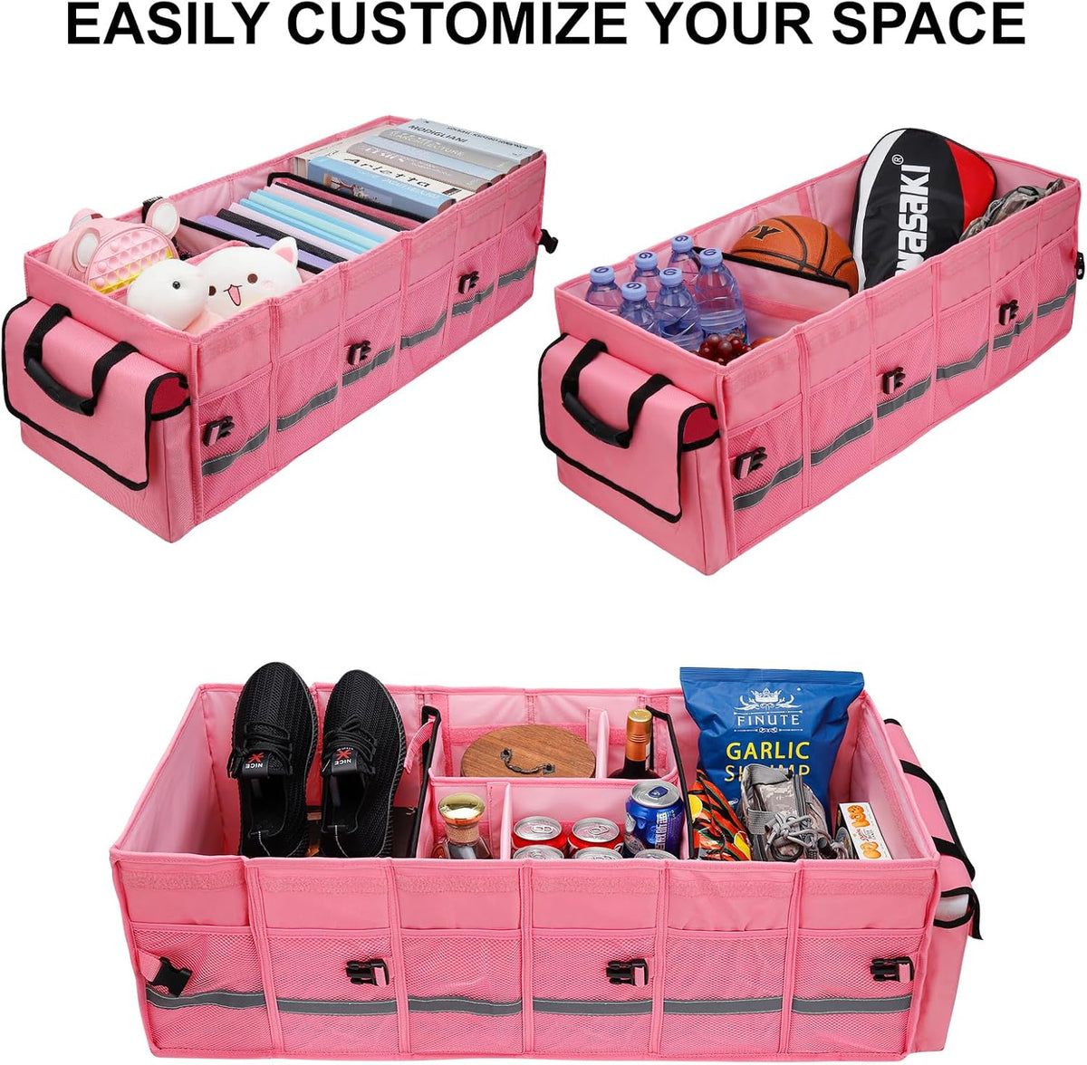 Car Trunk Organizer and Storage with Lid & Removable Leakproof Cooler Bag, Car Accessories 6 Removable Dividers for Custom Space, Collapsible Large Trunk Organizers Interior for SUV Sendan with Cover