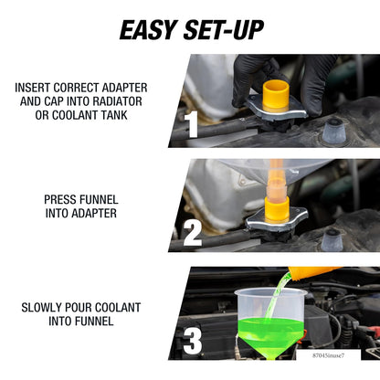 OEMTOOLS No-Spill Coolant Funnel Kit, 15 Piece Fluid and Oil Funnel Set, Allows Access To Hard-To-Reach Radiators