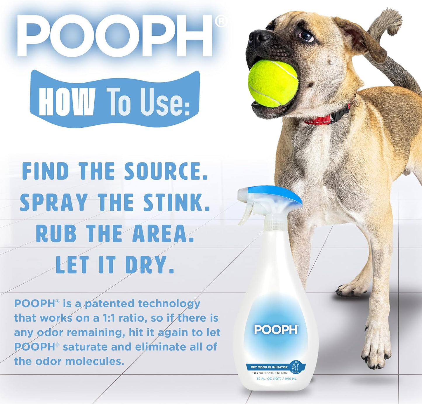 Pooph Pet Odor Eliminator, 32oz - Eliminates Odors at the Molecular Level, Dogs, Cats, Freshener, Eliminator, Urine, Poop, Pee, Deodorizer, Nature’s, Puppy, Fresh, Clean, Furniture, Potty