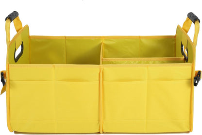 Car Suv Trunk Organizer,Sturdy Storage Organizer for Car Accessories,Tools,Sundries.Upgraded 4 Carrying Handles,72L,Foldable,Waterproof,Multi Compartment,2 Straps for Fixation (Yellow B)