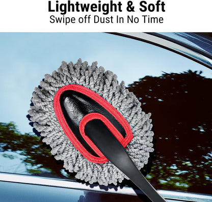 YeewayVeh Car Duster Exterior Scratch Free Microfiber Car Cleaning Brush, Extendable Handle Pollen and Dust Brush for Truck, SUV, Vehicles and Home Cleaning, Gray and Red
