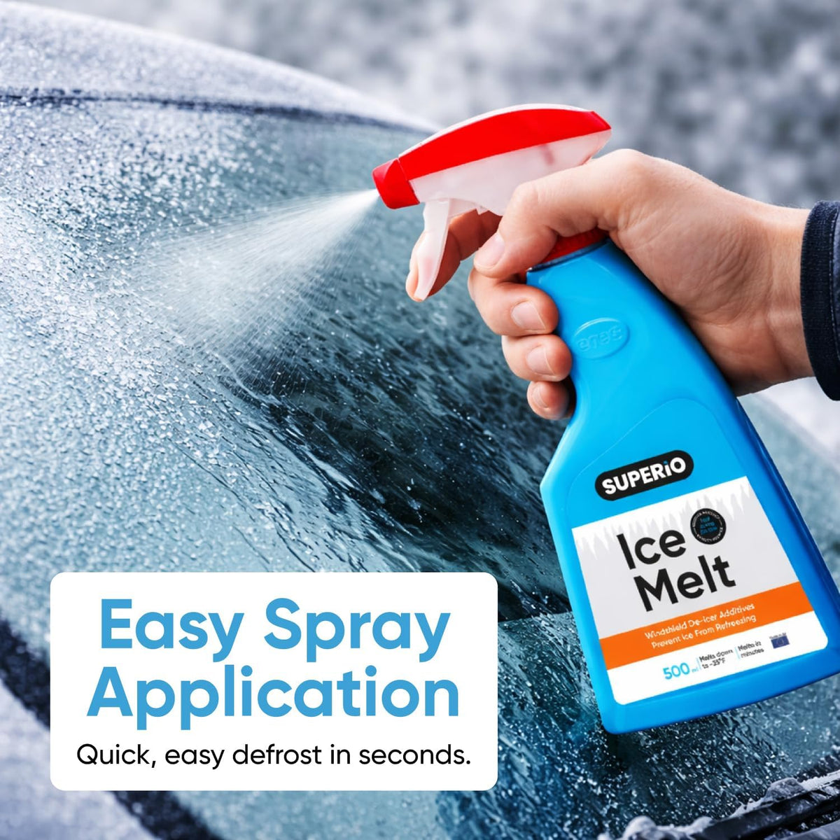 Superio Windshield Deicer for Car – Winter Ice Melt & Defroster, Washer Fluid Safe, 17 oz