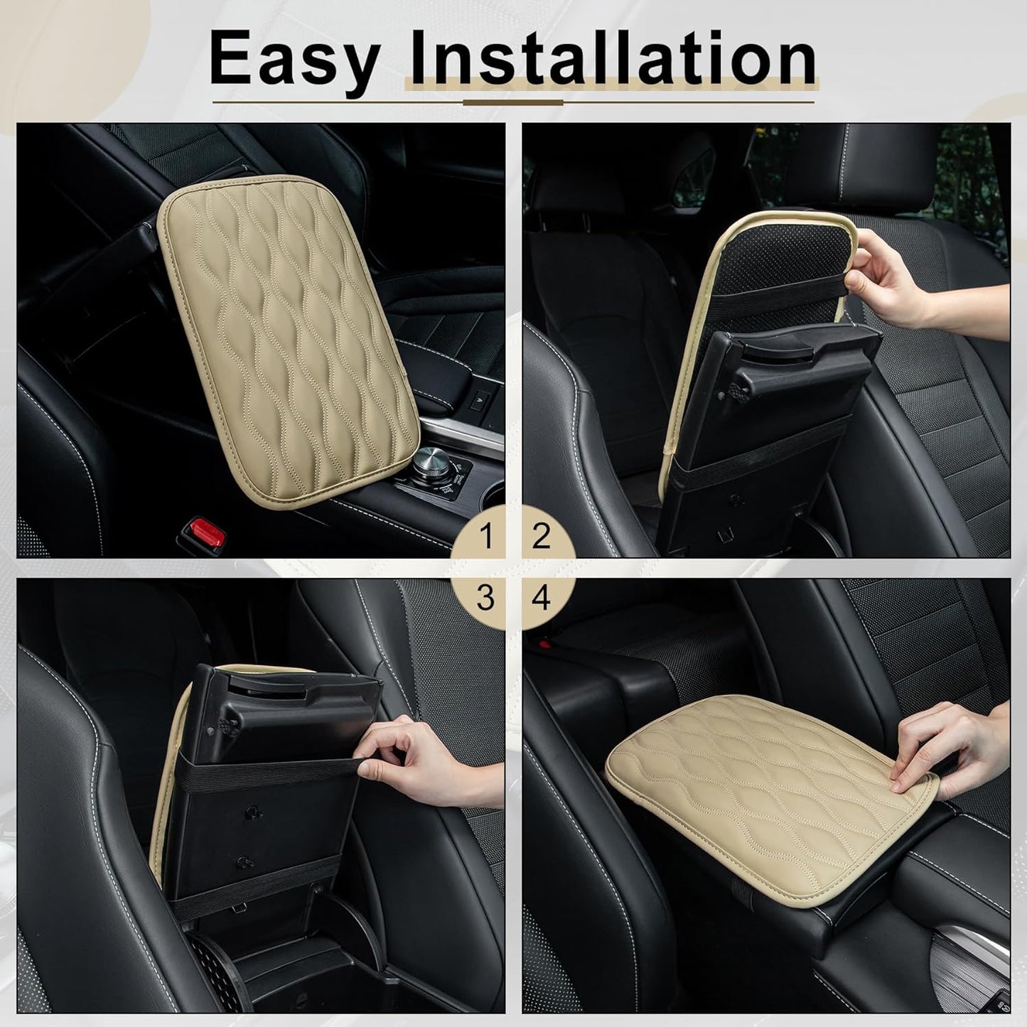 Amiss Car Center Console Cover, Upgraded Leather Car Armrest Cushion with 2 Storage Pockets, Universal Waterproof Cushion Pad, Non-Slip Car Interior Accessories, Fits Most Sedans SUVs Trucks (Black)