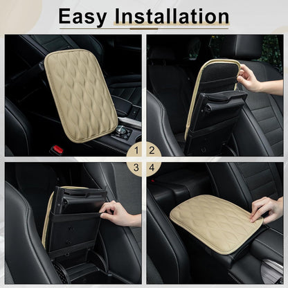 Amiss Car Center Console Cover, Upgraded Leather Car Armrest Cushion with 2 Storage Pockets, Universal Waterproof Cushion Pad, Non-Slip Car Interior Accessories, Fits Most Sedans SUVs Trucks (Black)