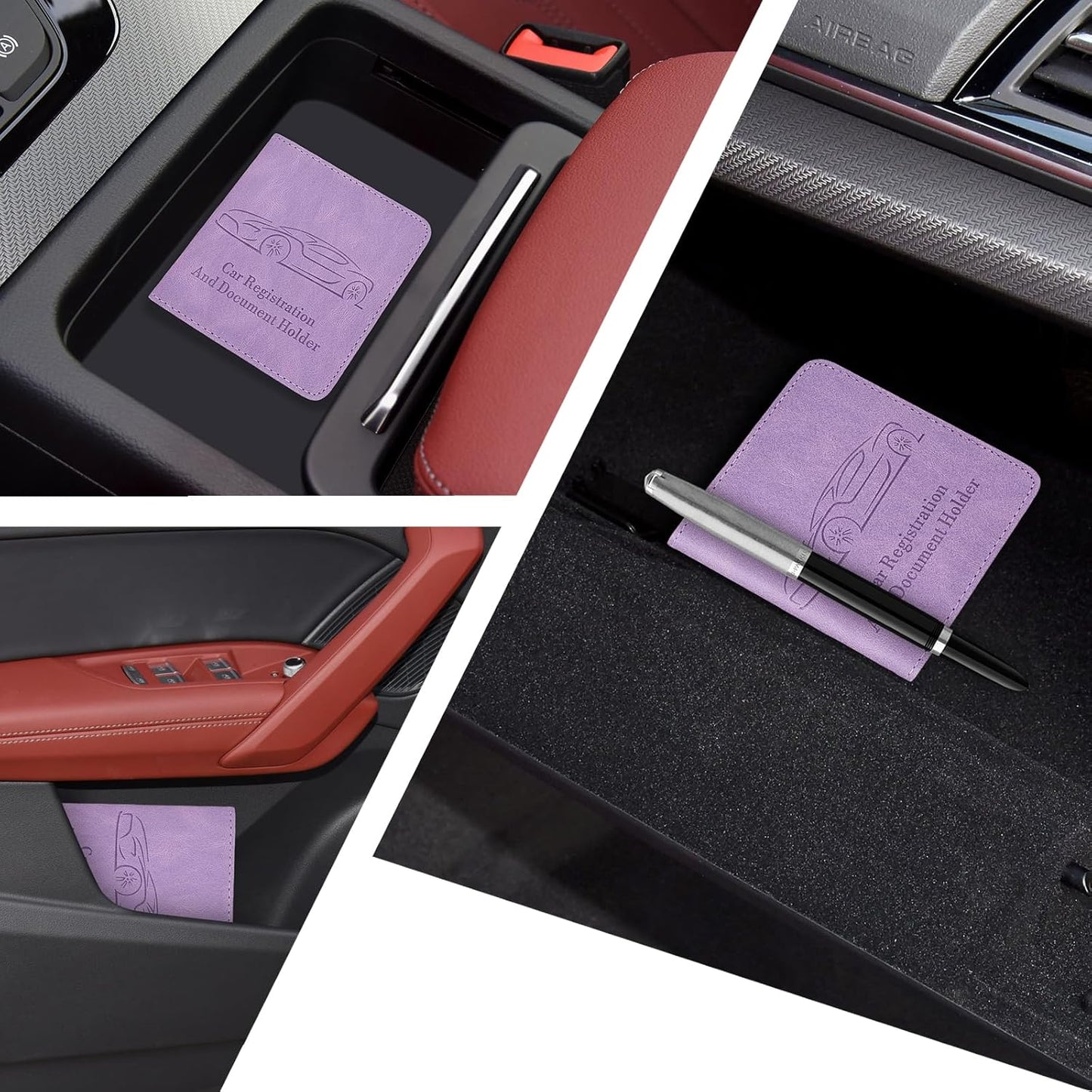 Registration and Insurance Card Holder, Vehicle Glove Box Car Organizer with Magnetic Closure, Interior Car Accessories for Documents, Cards, License Storage, 1-Pack Red