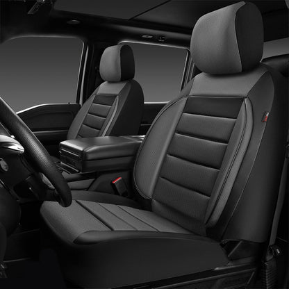 CAR PASS Leather Seat Covers Full Set Universal Water Resistant 3D Foam Back Support, Luxury Comfort Automotive 5 Seat Covers All Season Fit for SUV,Sedan,Van, Airbag Compatible Elegance(Pure Black)