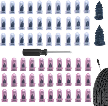 60 PCS Tire Repair Rubber Nail, Vacuum Tire Repair Kits Spiral Rubber Screws, Fast Self-Service Tool for Car, Truck, Motorcycle, Tractor Tire Puncture Repair (Black)