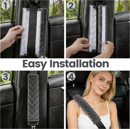 Amooca Soft Auto Seat Belt Cover Seatbelt Shoulder Pad 2 PCS for a More Comfortable Driving Compatible with All Cars and Backpack Black