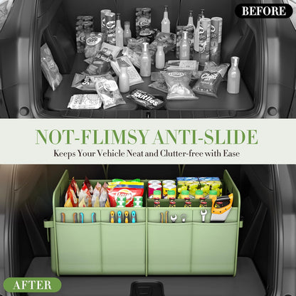 titiyiof Trunk Organizer For Suv & Sedan,Car Organizers and Storage, Waterproof Collapsible & Adjustable Straps,Sturdy Car Organization for Car Accessories, Tools,Food，Sundries,2-3 Compartment（Beige）