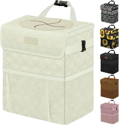 Vankor Car Trash Can Bin with Lid Hanging for Back Seat, Car Accessories for Women Men Leak Proof Automotive Garbage Cans Leakproof Vehicle Trash Can for Truck SUV Black