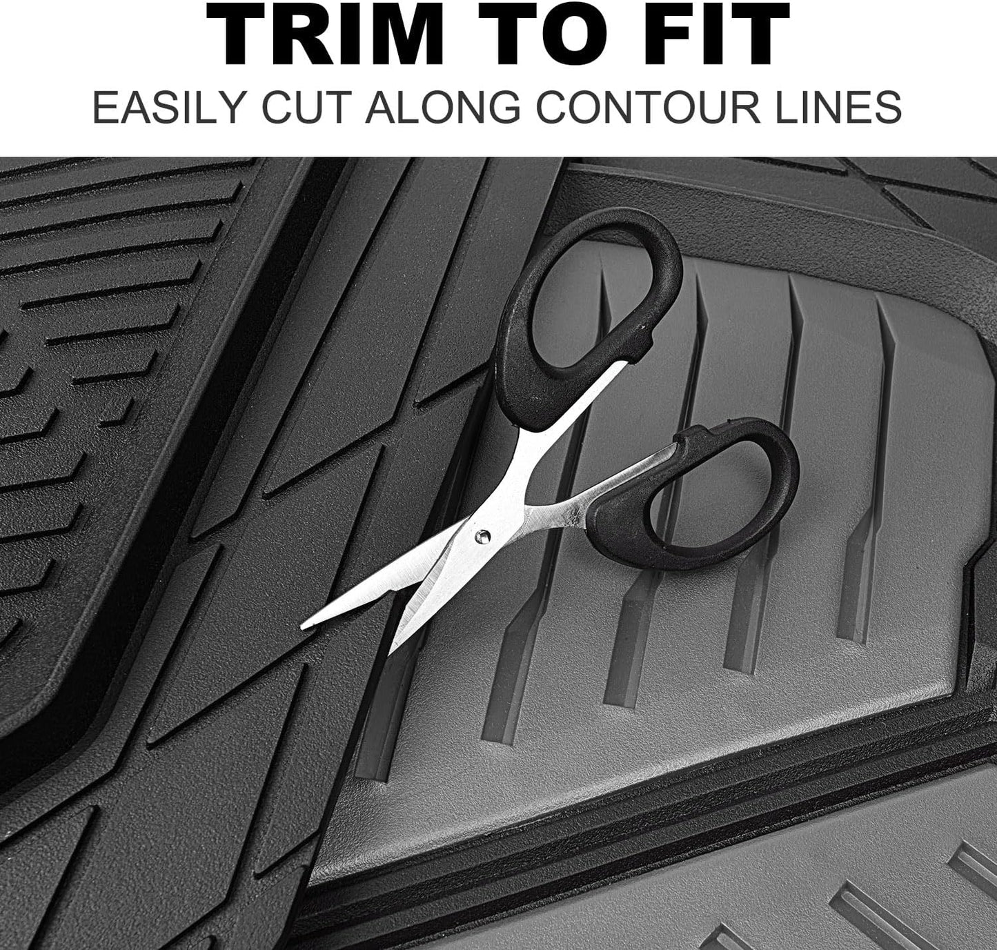 CAR PASS Heavy Duty Rubber Car Mats with Cargo Liner, Deep-Dish Car Floor Mats and Trunk Mat All Weather, Universal Trim-to-Fit for SUVs Trucks Sedans, Waterproof Anti-Slip, Trimmable V12 Black