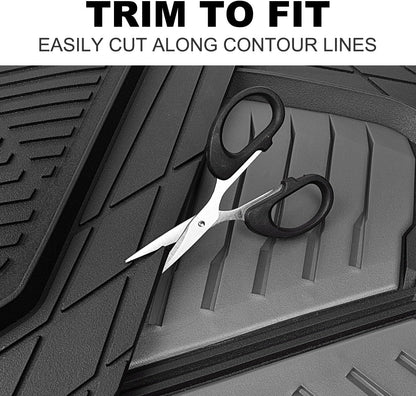CAR PASS Heavy Duty Rubber Car Mats with Cargo Liner, Deep-Dish Car Floor Mats and Trunk Mat All Weather, Universal Trim-to-Fit for SUVs Trucks Sedans, Waterproof Anti-Slip, Trimmable V12 Black