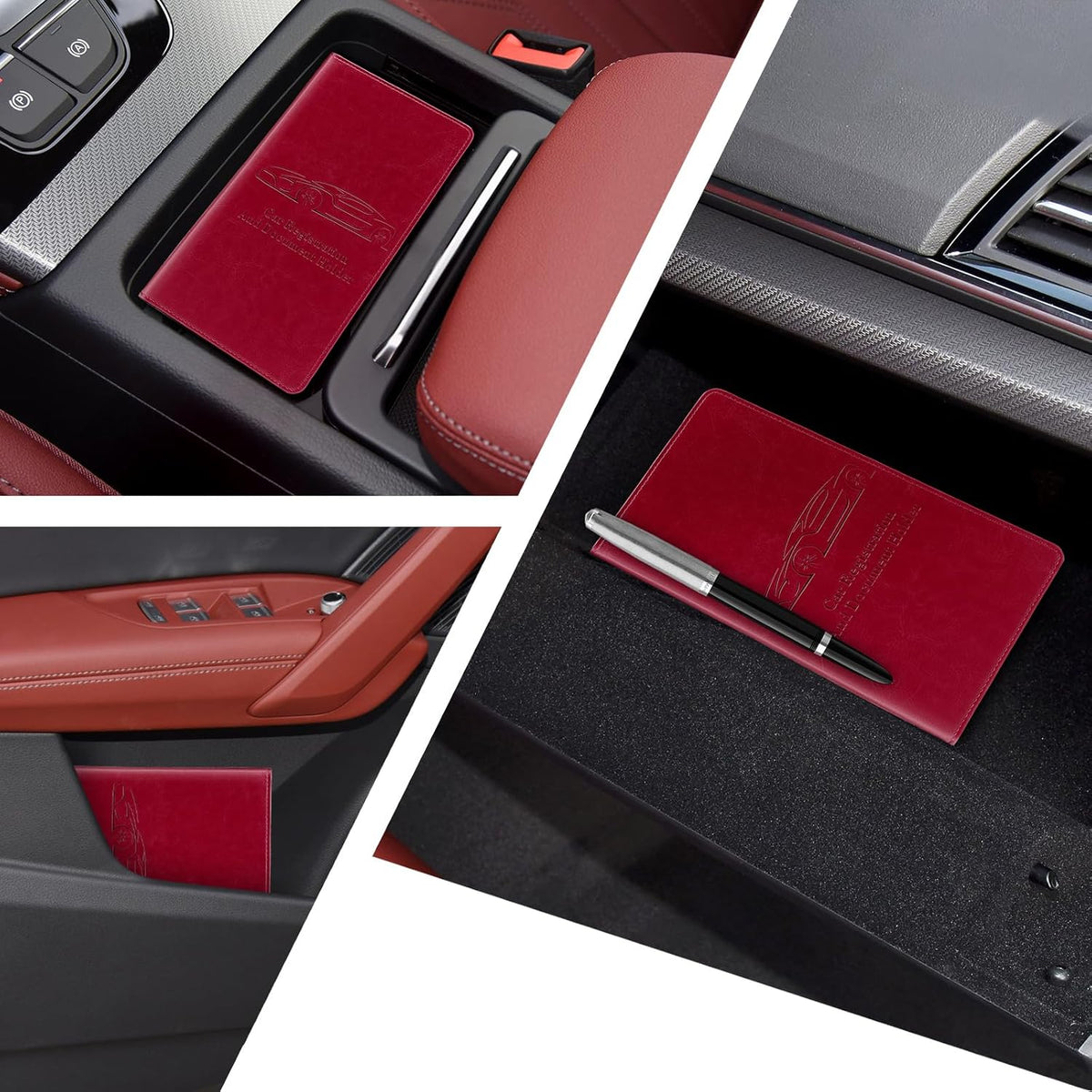 Car Registration and Insurance Card Holder for Women Men, Orange Glove Box Paperwork Organizer with Magnetic Buckle for Easy Access and Protect Documents and Various Cards in Vehicle