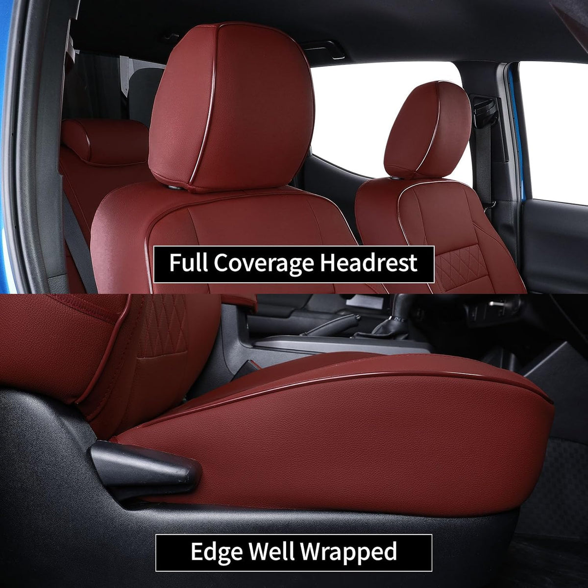 EKR Tacoma Car Seat Covers Custom Fit for Toyota Tacoma (Petrol) 2024 2025 2026 DoubleCab/CrewCab SR/SR5/TRD Sport/TRD Off-Road/Limited -Truck Seat Covers Full Set,Faux Leather(Black)