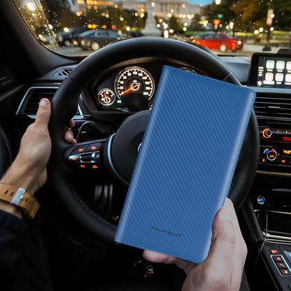 TOURSUIT Car Registration and Insurance Card Holder, Vehicle License Document Glove Box Compartment Organizer, Essential Car Wallet Case for Driver Auto Owners (Carbon Blue)