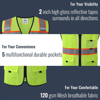 JKSafety Safety Vest for Men Women Hi Vis Relfective Vest with Pockets High Visibility Meet ANSI Standard
