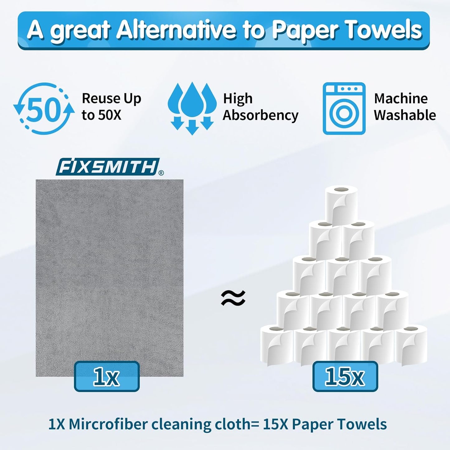 FIXSMITH Microfiber Cleaning Cloth - Pack of 50, Microfiber Towels for Cars 16 x 12 in, Highly Absorbent Cleaning Rags, Lint-Free, Streak-Free Cleaning Cloths for Car Kitchen Home Office
