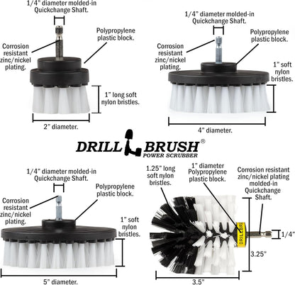 Interior Car Detailing Drill Brush Set - Soft Bristle Power Scrubber Attachments for Cleaning Car, Truck, Upholstery, Carpet, Leather, Seats, Wheels, Rims, Dash, Console, & Trim - Nylon Auto Scrubber