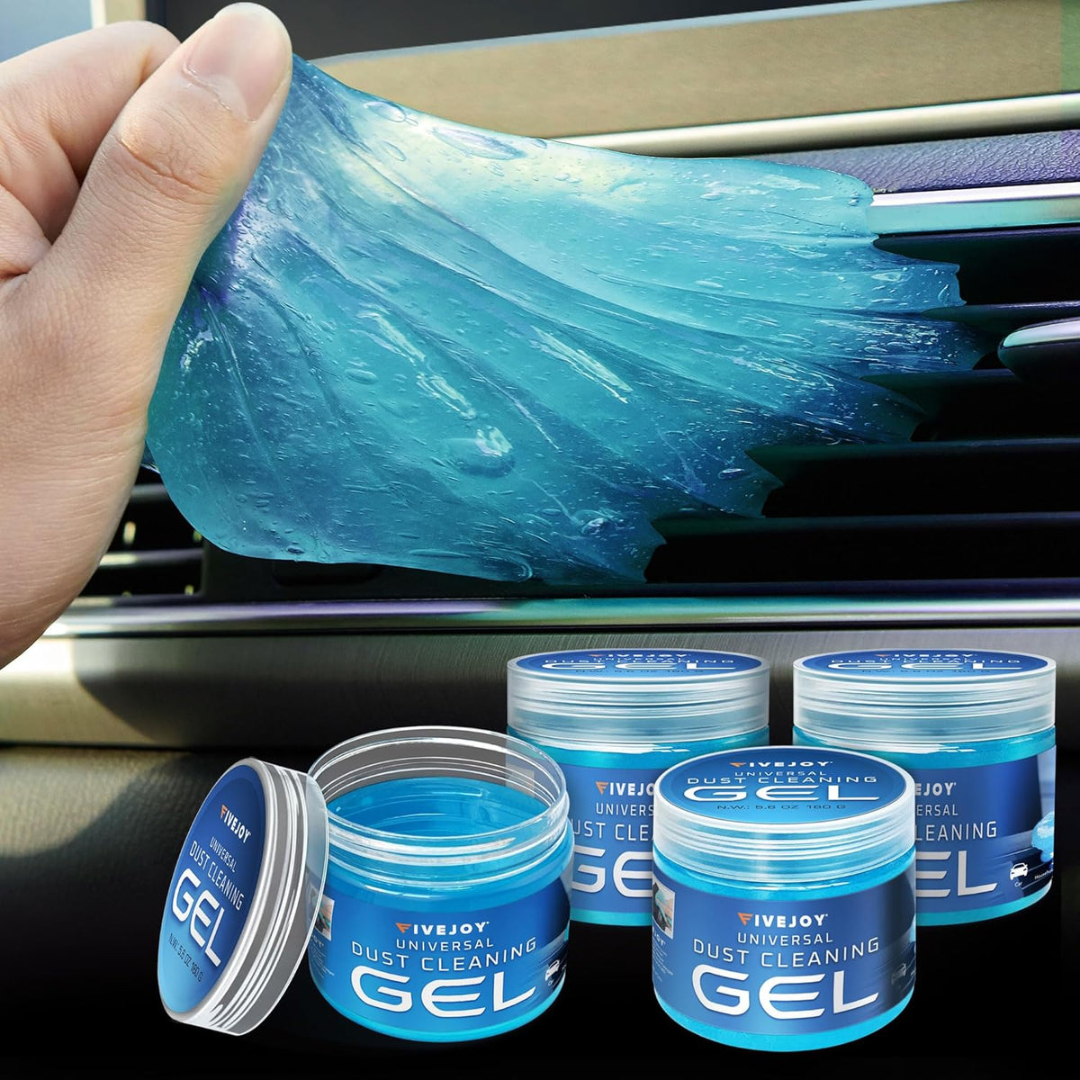 FiveJoy 4Pack Car Cleaning Gel, Car Gel for Cleaning for Interior, Reusable & Durable Detailing Tools, Dust Cleaner Gel for Keyboard Vent Cleaner Pink Slime Goop (640g/22.4oz)