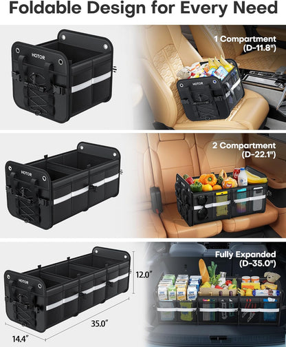 HOTOR Trunk Organizer for SUV – Car Storage Box with Reflective Strips, Collapsible Car Organizer with Large Capacity, Essential Car Accessories for Truck, Van & Sedan, Black, 33.1" x 13.0" x 12.0"