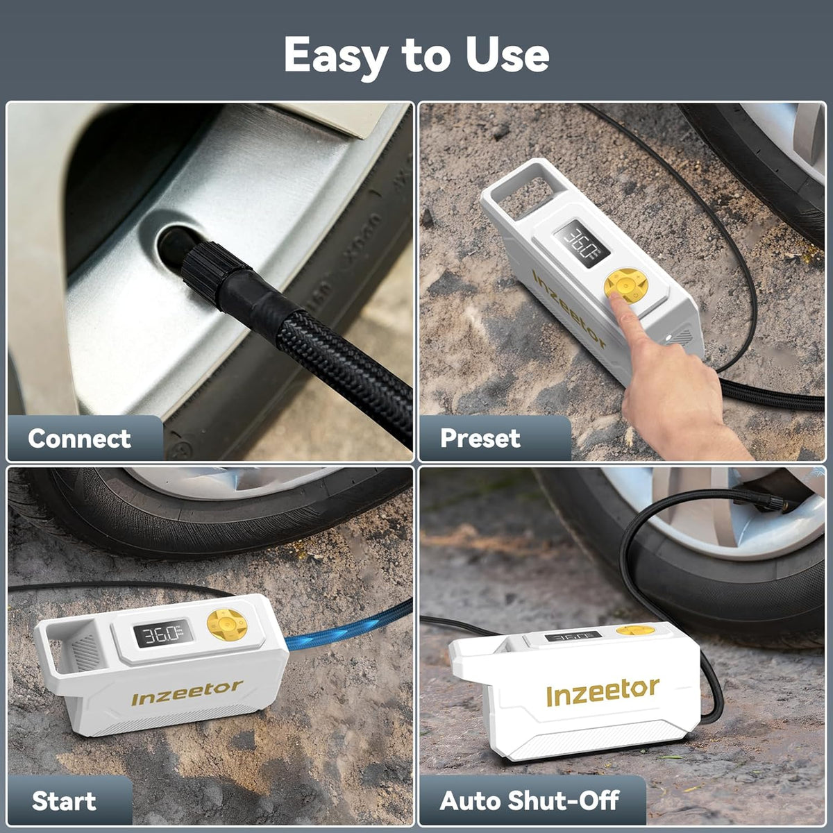 150 PSI Tire Inflator Portable Air Compressor, 12V DC Auto Shutoff Air Pump with Digital Pressure Gauge and Emergency LED Light for Car Tires, Bicycle & Balloons, Black