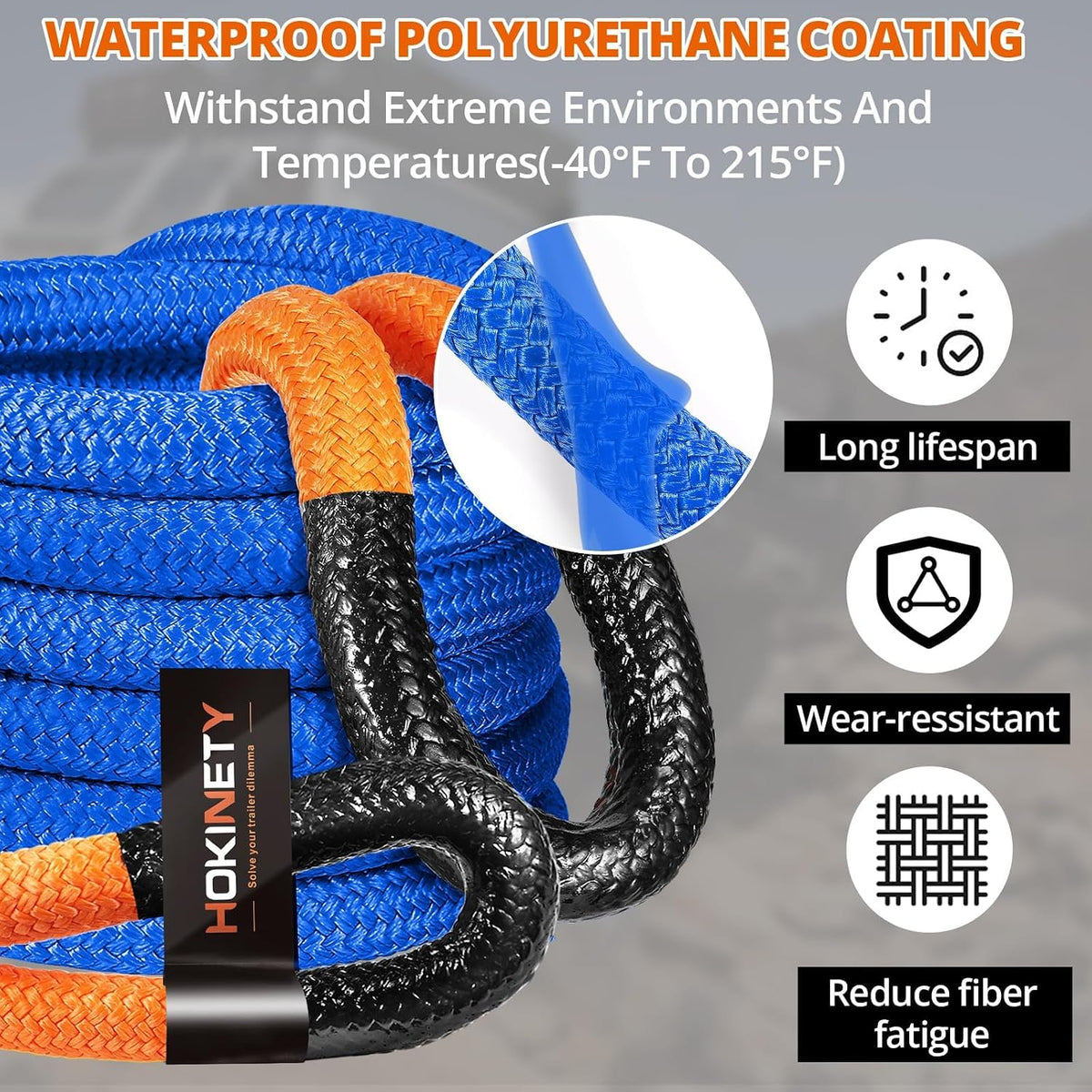 Kinetic Recovery Tow Rope: 1.26" x 30ft Snatch Strap with Soft Shackles Heavy Duty Offroad Towing Straps Kit for Trucks SUV UTV ATV Tractor Car Jeep - Black