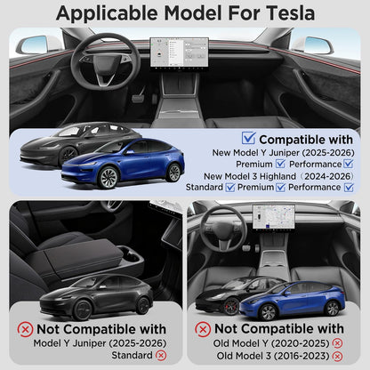 8PCS Center Console Organizer for Tesla Model Y Juniper Accessories 2026 2025 & for Tesla Model 3 Accessories 2024-2026 [Slide Smoothly & US Patent] Charging Pad Sunglasses Cup Holder Black