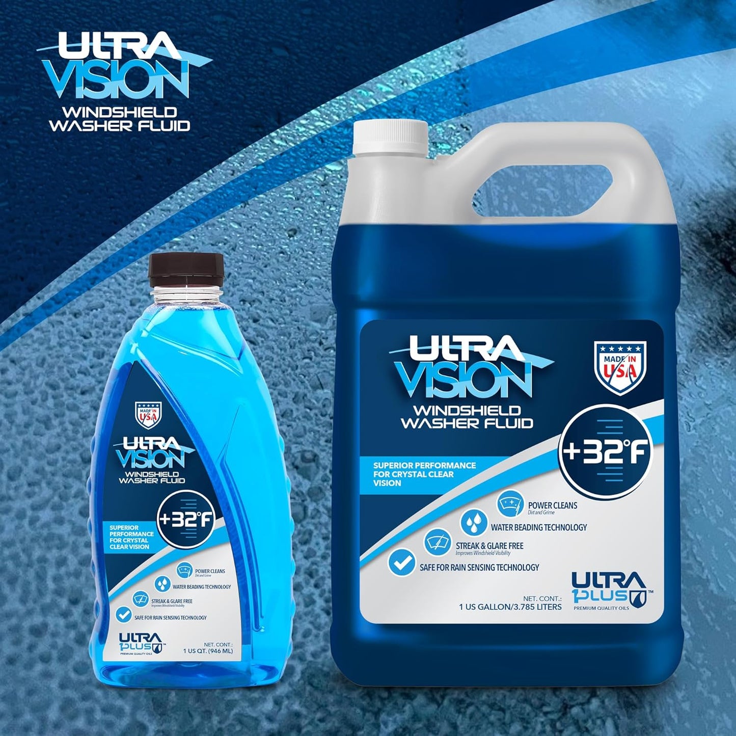UltraVision Windshield Washer Fluid, Ready-to-Use Pre-Mixed Formula, Streak-Free Cleaning for Crystal-Clear Visibility, All-Weather Performance, +32°F, 1 Gallon