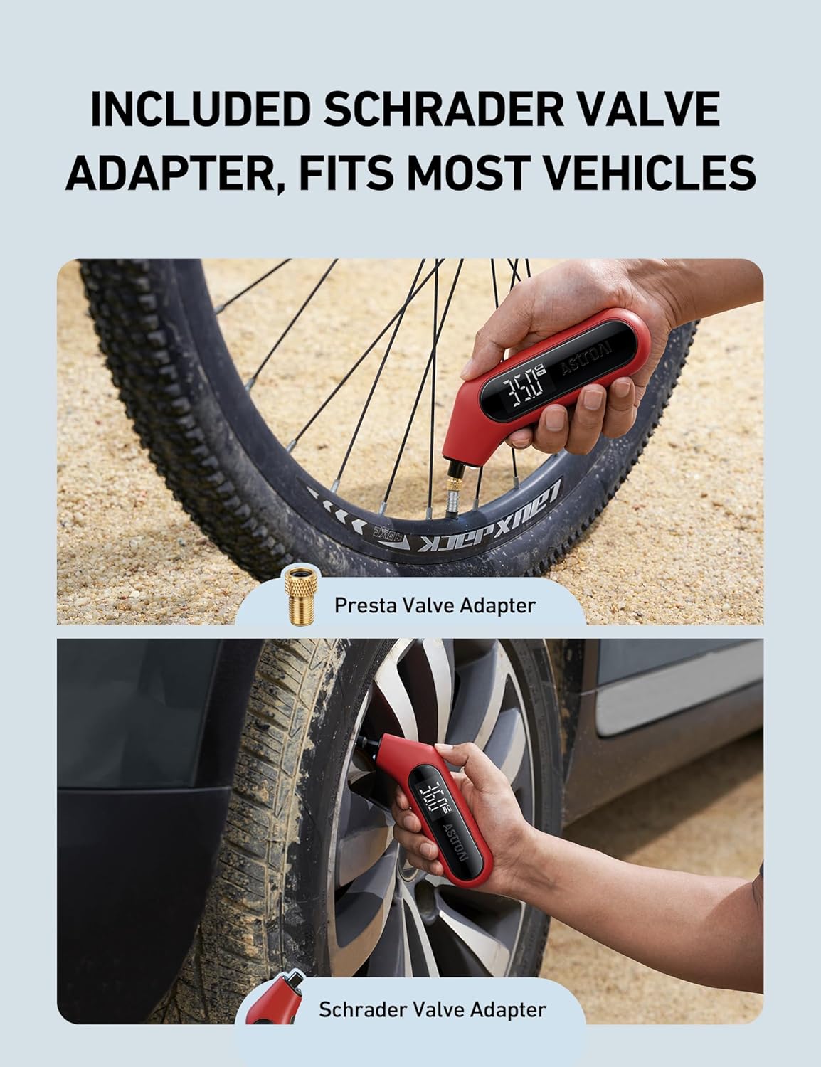 AstroAI Digital Tire Pressure Gauge 3-300PSI Calibrated to ANSI B40.7 Grade 2A (0.5%), Backlight and Flashlight, Presta Valve Adaptor Included, 4 Units, AAA Batteries, Orange