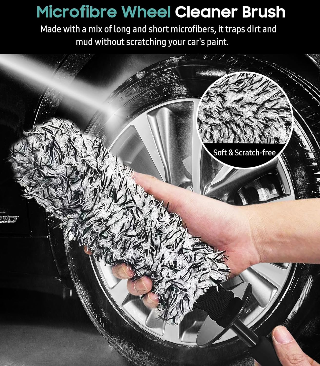 YeewayVeh 3PCS Quick Car Wheel Brush Kit, 2-Size 360° Bendale Rim Cleaner Brushes, Boars Hair Detailing Brush, Fast Scratch-Free Cleaning for Car Wheels, Motorcycle, Orange