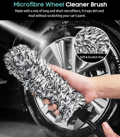 YeewayVeh 3PCS Quick Car Wheel Brush Kit, 2-Size 360° Bendale Rim Cleaner Brushes, Boars Hair Detailing Brush, Fast Scratch-Free Cleaning for Car Wheels, Motorcycle, Orange