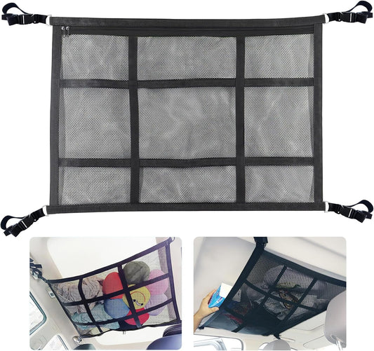 Car Ceiling Cargo Net for SUV,35.4"X25.6" Car Ceiling Storage,Load Capacity Automotive Cargo nets Interior Accessories for Van,Double-Layer Mesh Automotive Roof Camping Essentials