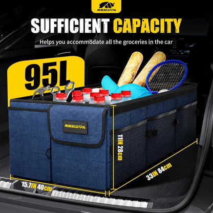 MIKKUPPA Car Trunk Organizer - 65L Collapsible Trunk Organizer with Lid, Sturdy Car Storage for SUV Auto Truck Van with Adjustable Straps and Non Slip Bottom (Black)