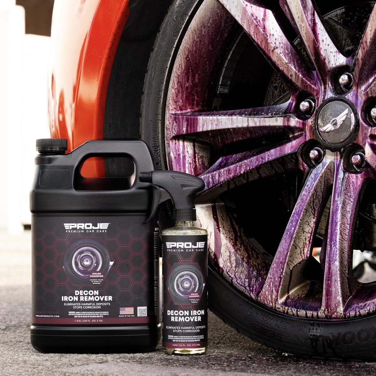 Proje Decon Iron Remover - Wheel, Paint, & Glass Decontamination Spray - Eliminates Brake Dust, Oxidation, & Fallout - Use Before Clay Bar, Wax or Car Wash - For Cars, Trucks, SUVs, & More - 16 Fl Oz