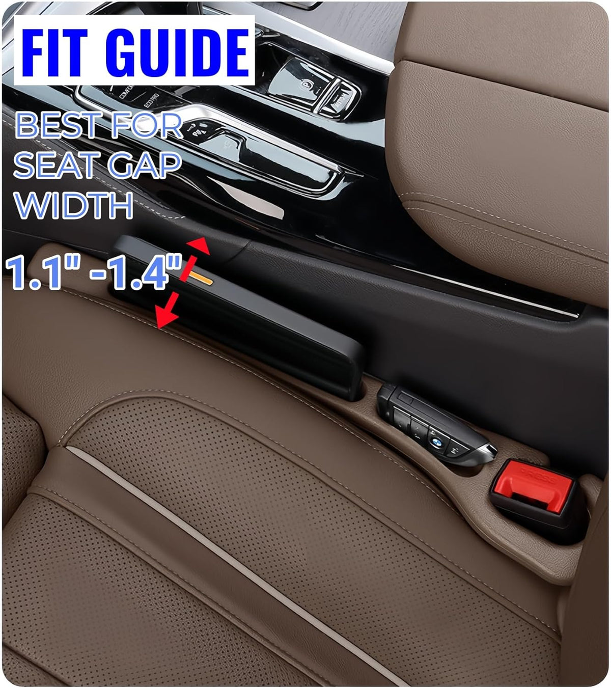 BESTKEE Car Seat Gap Filler 2 Pack, No Drop Seat Gap Plug with Dual Storage Slots, Blocks Phones Keys Coins, Flexible EVA Console Gap Filler Auto Accessories for Cars SUVs Trucks