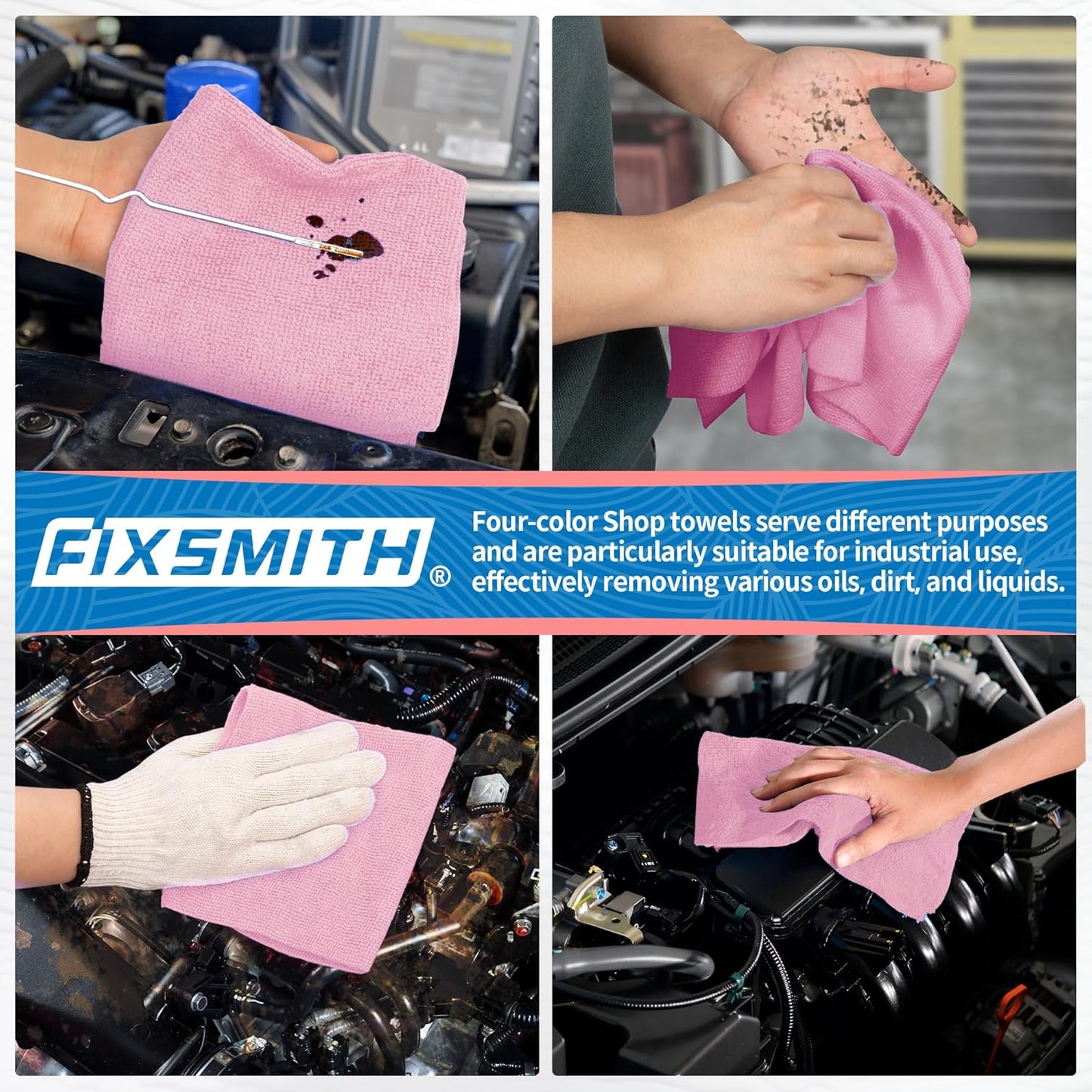 FIXSMITH Shop Towels, Pack of 200, Grey Microfiber Cleaning Cloth Bulk, Microfiber Towels for Cars, All-Purpose Absorbent Cleaning Rags, Dust Cloth for Automotive, Mechanic, Garage, 11.5 x 11.5 inch
