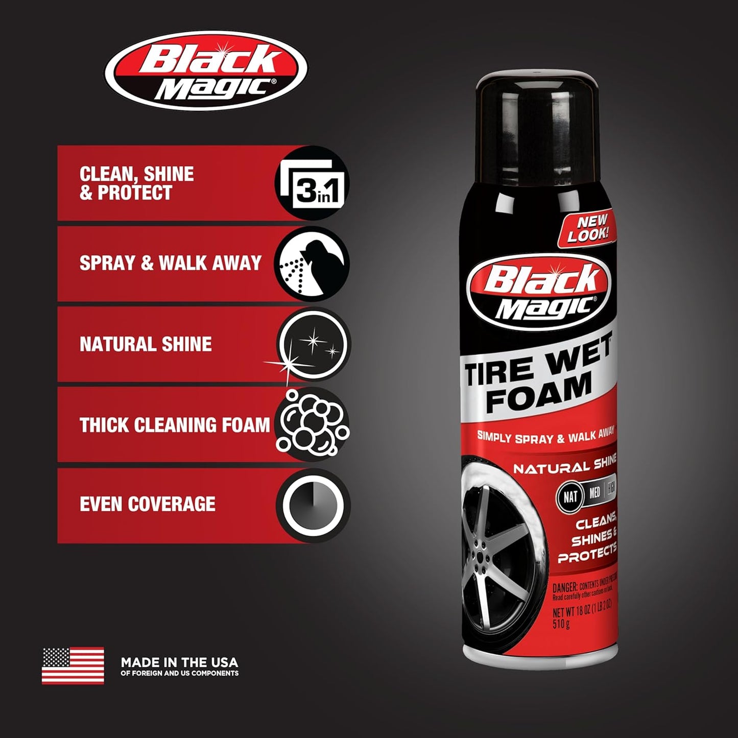 Black Magic 120228 Intense Foam Wheel & Tire Cleaner, High-Foaming Formula for Deep Cleaning, Removes Dirt, Grime & Brake Dust – Safe on All Wheels, 22 Fl Oz