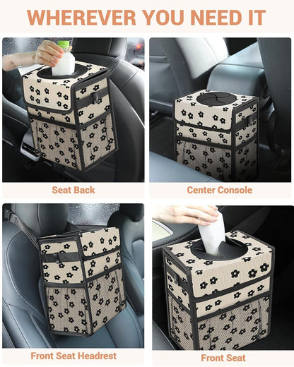 Capolo Car Trash Can with Lid, Leakproof Car Trash Bag Hanging Waterproof Automotive Garbage Can with Storage Pockets Mini Vehicle Trash Bin for Back/Front Seat(Black,2.5 Gallon)