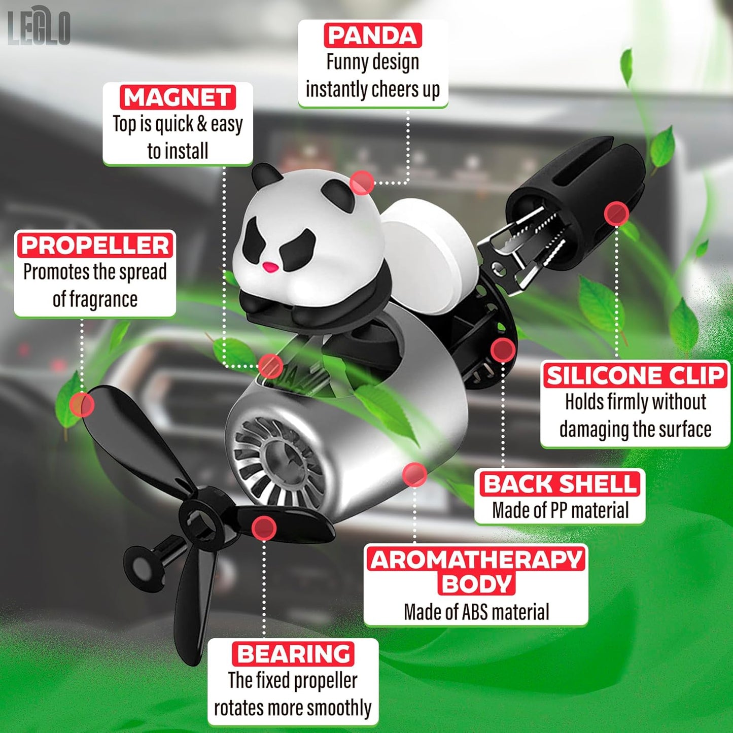 Car Vent Clips - Bear Pilot Car Air Freshener Vent Clip with Rotating Propeller, Durable and Easy to Install, 2.1"x2.5"x2.4" Versatile Size, 2 Aroma Tablets Included, Adds a Playful Touch to Interior
